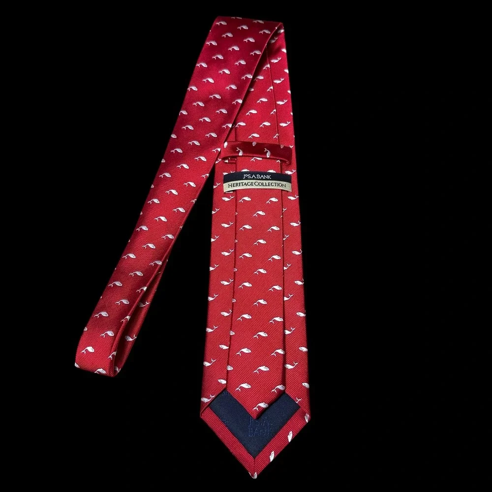 Jos. A. Bank Heritage Collection Red Silk Whale Print Mens Tie Nautical Preppy